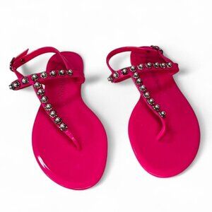 Stuart Weitzman Goldie Pearl Crystal Jelly Thong Sandal - Pink Sz US 8, EU 38.5